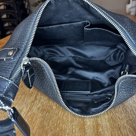 COACH Black Pebbled Leather Hobo Shoulder Bag Handbag Purse Zip Front Pocket - Picture 15 of 16